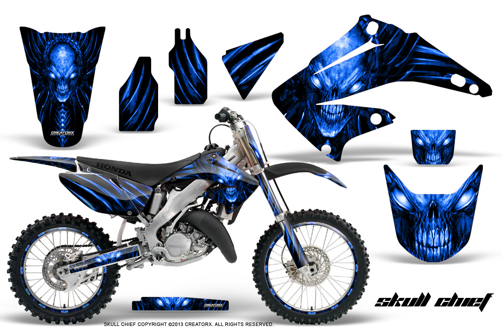 Honda CR125 CR250 02-10 Graphics Kit Skull Chief Blue NP Rims